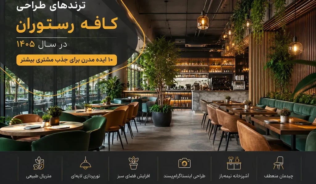 ترندهای طراحی کافه رستوران در سال 1405 | 10 ایده مدرن برای جذب مشتری بیشتر